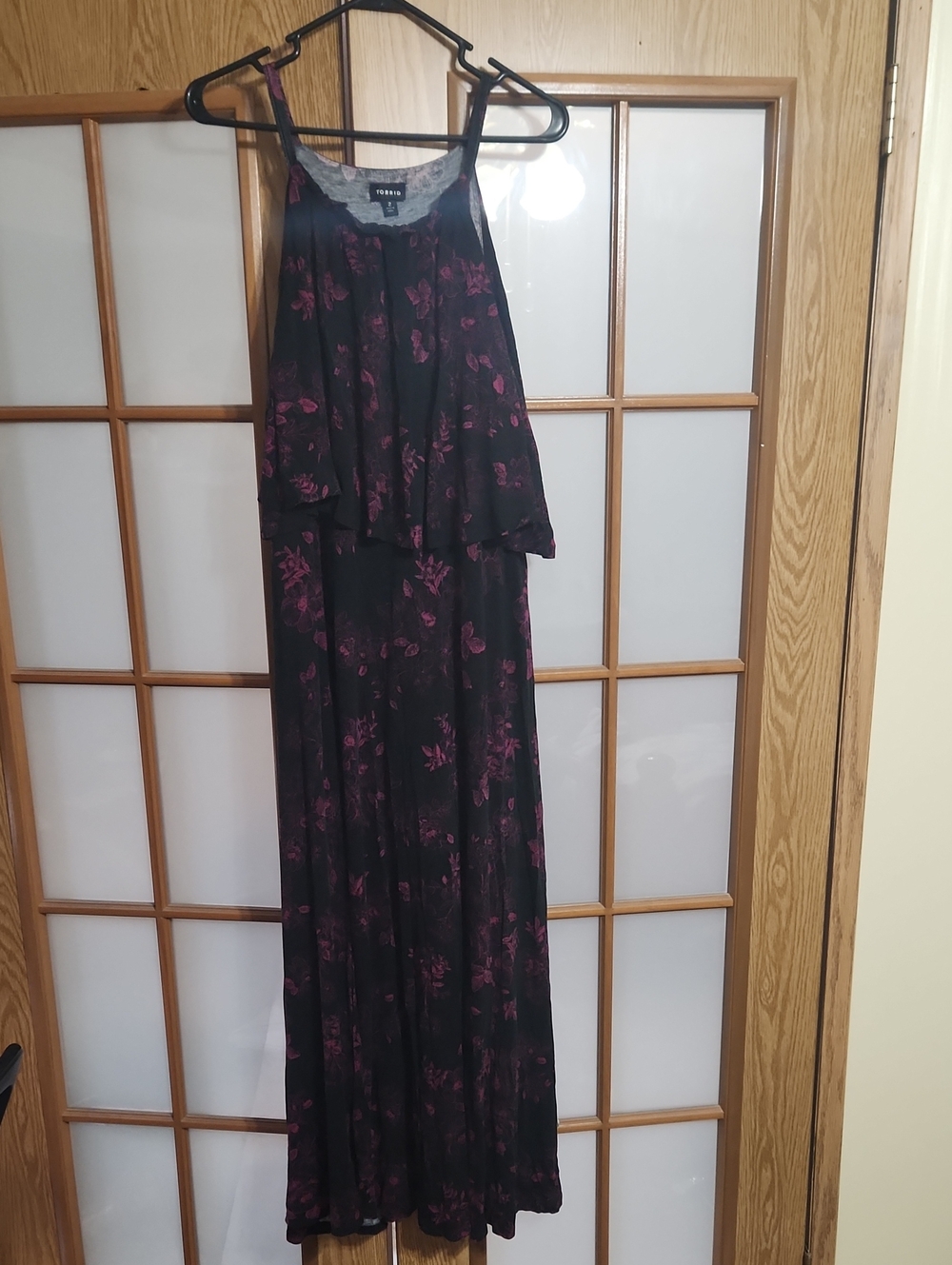 torrid Black Jersey High Neck Maxi Dress with Pink Floral Print 2x